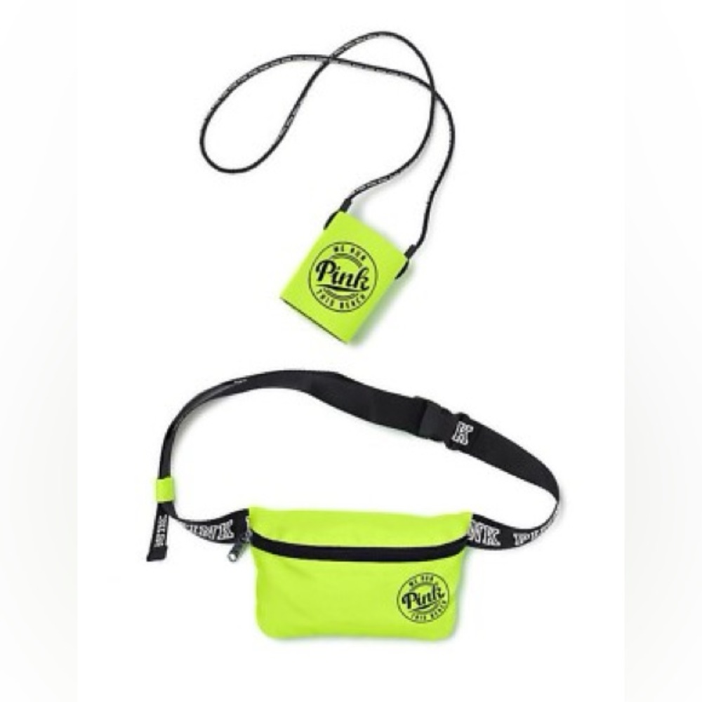 Lot 2 PINK Victorias Secret Waist Fanny Pack & Neck Can Cooler We Run This Beach